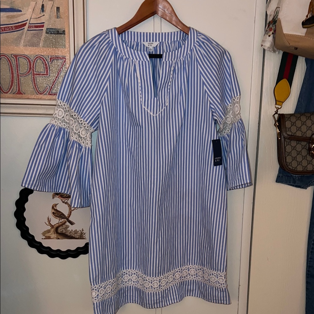 Crown & Ivy Blue and White Striped Blouse